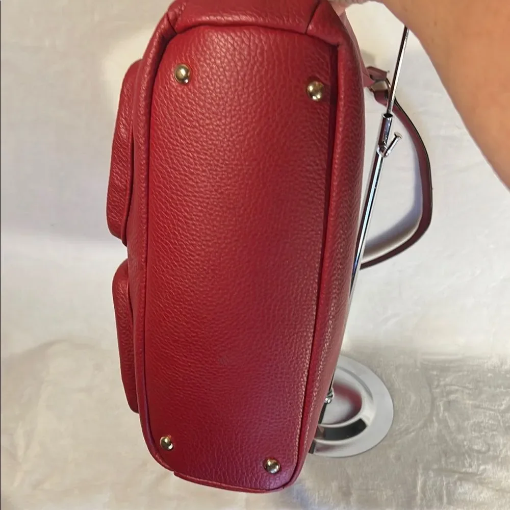 Red Crescent Hobo Bag with Pebbled Faux Leather Finish